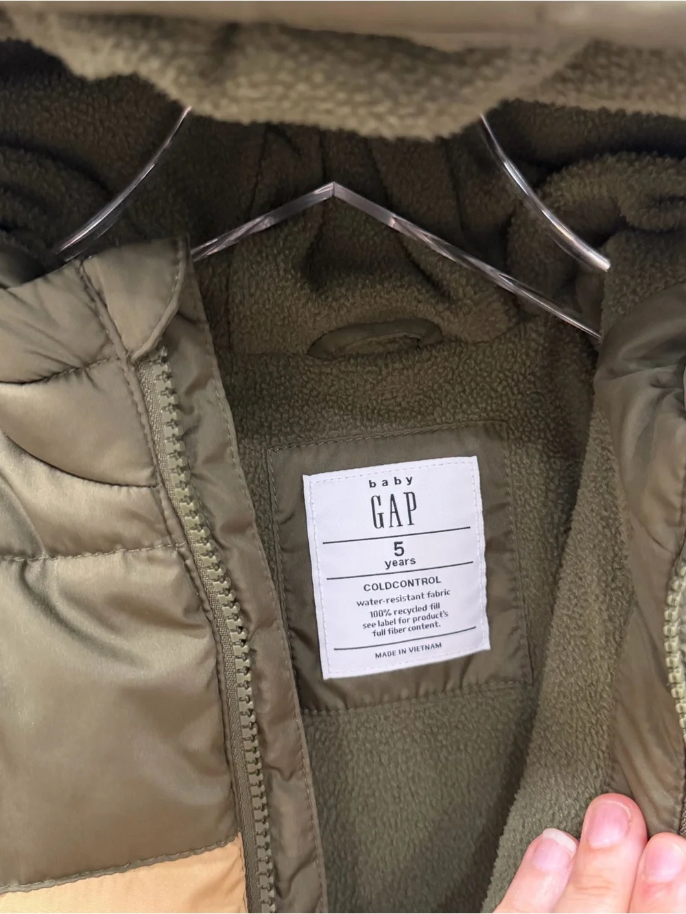 Baby Gap Quilted Warm Puffer Jacket Hooded Tri-Color Fleece Lined 5 Year
